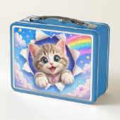 Süßes Kätzchen Regenbogenkatze beim Durchbrechen Metall Brotdose (Rückseite)
