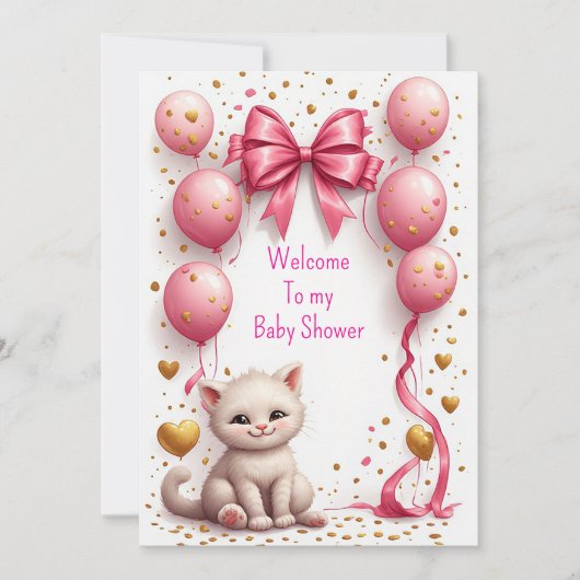 Süßes Kätzchen Rosa Ballon Karte 🐱 (Vorderseite)