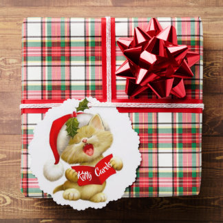Süßes Kätzchen singt Weihnachtslied Postkarte Ornament Karte
