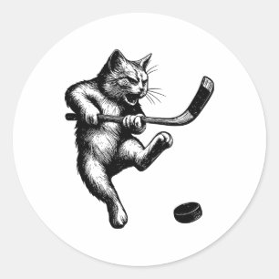 Süßes Kätzchen spielt Eishockey Stock Puck Eishock Runder Aufkleber