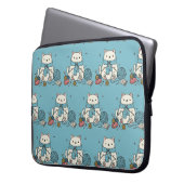 Süßes Kätzchen strickt blaues Muster Tech Accessoi Laptopschutzhülle (Vorderseite Links)