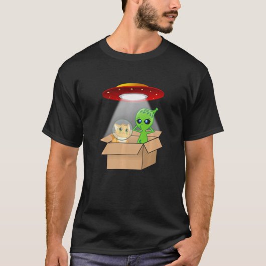 Süßes Kätzchen und Alien-Pappschiff T-Shirt (Vorderseite)