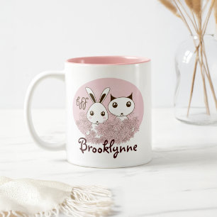 Süßes Kätzchen und Häschen Tier Freunde Kinder Mäd Zweifarbige Tasse
