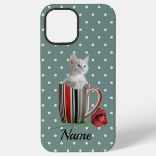 Süßes Kätzchen und rotes Rosen-Polka-Punkt-Muster iPhone 12 Pro Max Hülle