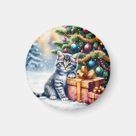 Süßes Kätzchen unter dem Weihnachtsbaum Magnet