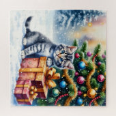 Süßes Kätzchen unter dem Weihnachtsbaum Puzzle (Horizontal)