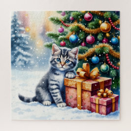 Süßes Kätzchen unter dem Weihnachtsbaum Puzzle
