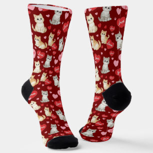Süßes-Kätzchen-Valentinstag-Crew-Socken Socken