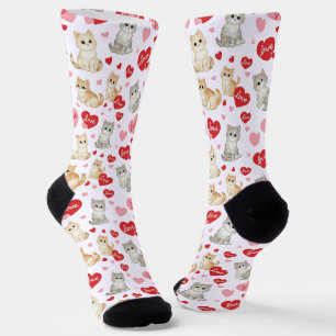 Süßes-Kätzchen-Valentinstag-Crew-Socken Socken