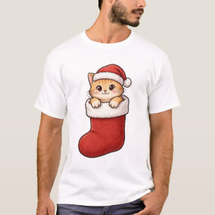 Süßes Kätzchen Weihnachtsstrumpf Santa Hut T-Shirt