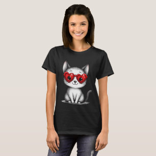 Süßes Katze-Herz-Brille Grafik T-Shirt