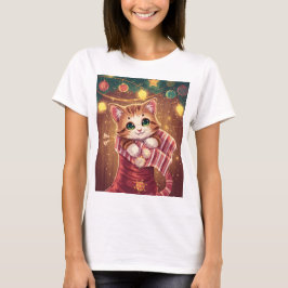 Süßes Katze in Strumpf Weihnachts-Feiertags-T-Shir T-Shirt