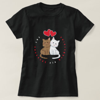 Süßes Katze Kuschel Liebe Illustrations T-Shirt