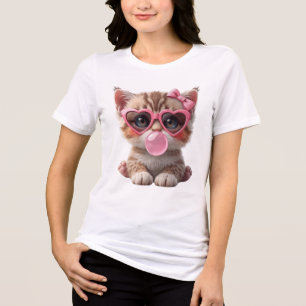 Süßes Katze-mit-Bubble-Gum-T-Shirt Tri-Blend Shirt
