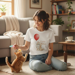 Süßes Katze-mit-rotem-Luftballon-Shirt für Frauen T-Shirt