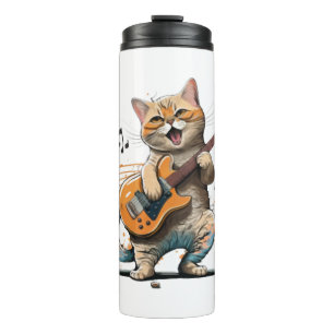 Süßes Katze spielt Gitarre Shirt, Coole Kitty Gita Thermosbecher