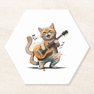 Süßes Katze spielt Gitarre Shirt, Coole Kitty Gita Untersetzer