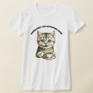 Süßes Katzen-Coffee-T-Shirt Lustiges Katzenliebha T-Shirt