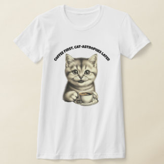Süßes Katzen-Coffee-T-Shirt Lustiges Katzenliebha T-Shirt