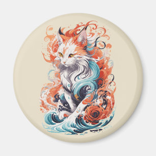 Süßes Katzen-Design im neo-traditionellen Stil Magnet