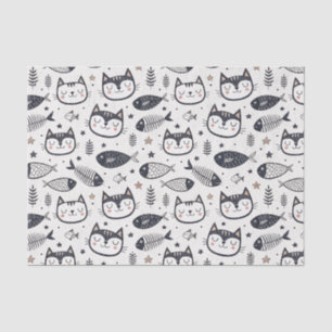 Süßes Katzen-Gesicht & Fischgräten-Muster - Kinder Seidenpapier