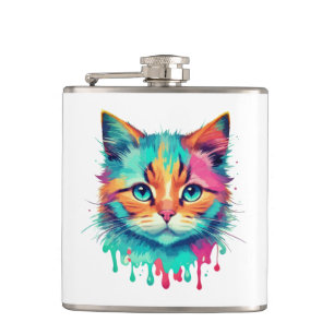 Süßes Katzen-Gesicht Mehrfarbiges Design-89059 Flachmann