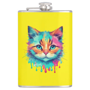 Süßes Katzen-Gesicht Mehrfarbiges Design-89059 Flachmann