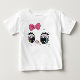 Süßes Katzen-Gesicht mit rosa Schleife Baby T-Shir T-shirt