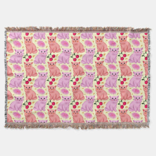 Süßes Katzen-Kirsch-Blumenmuster Kawaii-Katze Decke