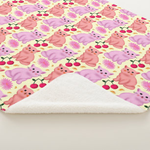 Süßes Katzen-Kirsch-Blumenmuster   Kawaii-Katze Sherpadecke