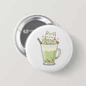 Süßes Katzen-Matcha-Boba-Getränk Kawaii-Design Button (Vorne & Hinten)
