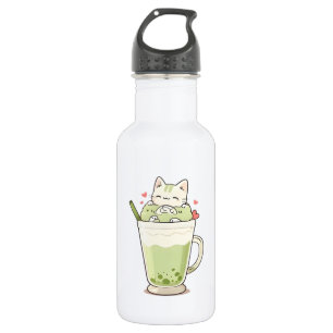 Süßes Katzen-Matcha-Boba-Getränk Kawaii-Design Edelstahlflasche