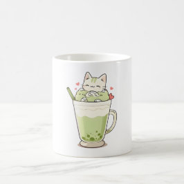 Süßes Katzen-Matcha-Boba-Getränk Kawaii-Design Kaffeetasse