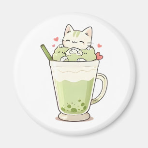 Süßes Katzen-Matcha-Boba-Getränk Kawaii-Design Magnet