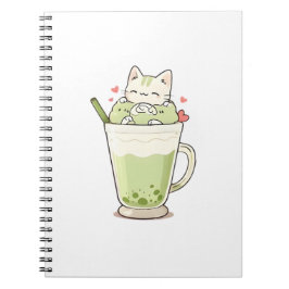 Süßes Katzen-Matcha-Boba-Getränk Kawaii-Design Notizblock