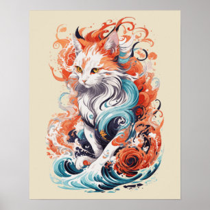 Süßes Katzendesign im neo-traditionellen Stil Poster