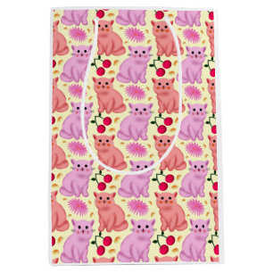 Süßes Katzenkirsche-Blumenmuster Kawaii-Kätzchen Mittlere Geschenktüte