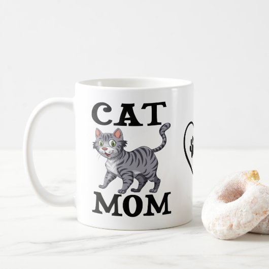 Süßes Katzenmutter-Geschenk Graue Tabby-Tiger-Katz Kaffeetasse (Mit Donut)