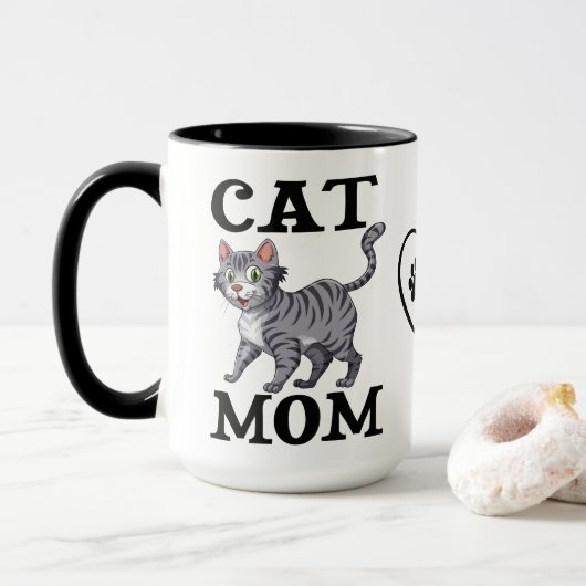 Süßes Katzenmutter-Geschenk Graue Tabby-Tiger-Katz Tasse (Mit Donut)
