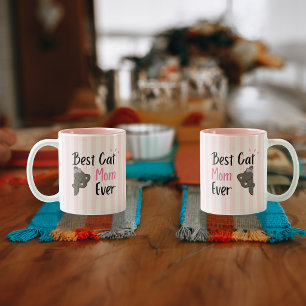 Süßes Katzenmutter-Rosa-Schleife-Kawaii-Design Zweifarbige Tasse