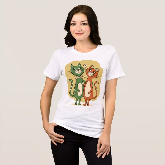 Süßes Katzenpaar-Design Tri-Blend Shirt (Vorderseite voll)