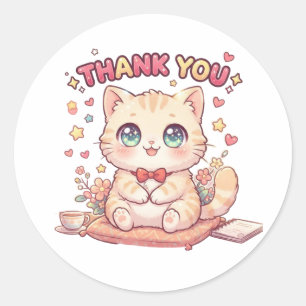 Süßes Kawaii Anime Chibi Danke Katze Runder Aufkleber
