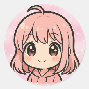 Süßes Kawaii-Anime-Mädchen-Gesicht-Aufkleber Runder Aufkleber