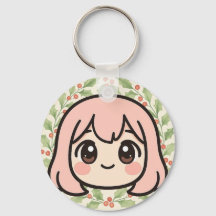 Süßes Kawaii-Anime-Mädchen-Gesicht-Schlüsselanhäng