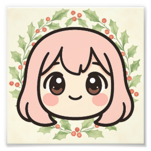 Süßes Kawaii-Anime-Mädchen Holz-Wandkunst  Fotodruck