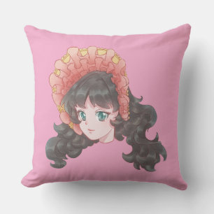 Süßes Kawaii-Anime-Mädchen mit Haube Akzent Kissen