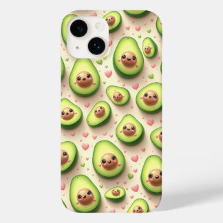 Süßes Kawaii-Avocado- und rosa Herzen-Muster Case-Mate iPhone 14 Hülle