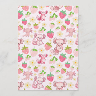 Süßes Kawaii-Axolotl- und Erdbeeren-Nahtloses Must Einladung