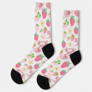 Süßes Kawaii-Axolotl- und Erdbeeren-Nahtloses Must Socken