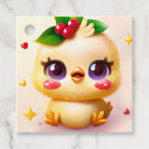Süßes Kawaii-Babyküken mit Stechpalme Geschenkanhänger